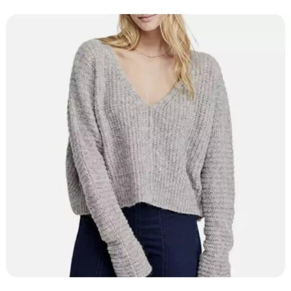 Free People Grey Womens Moonbeam Alpaca Sweater Size XS oversized cropped - Picture 1 of 8